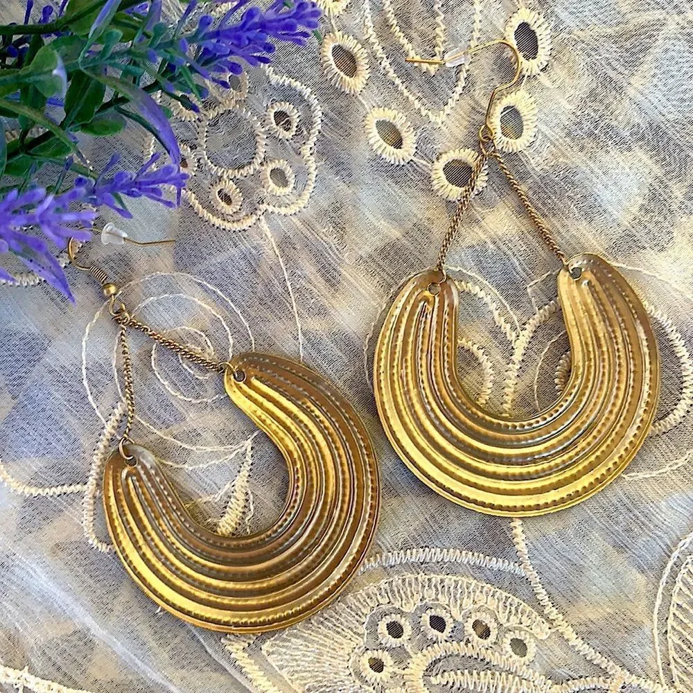 Fabulous Matte Gold Dangling Hoop Earrings